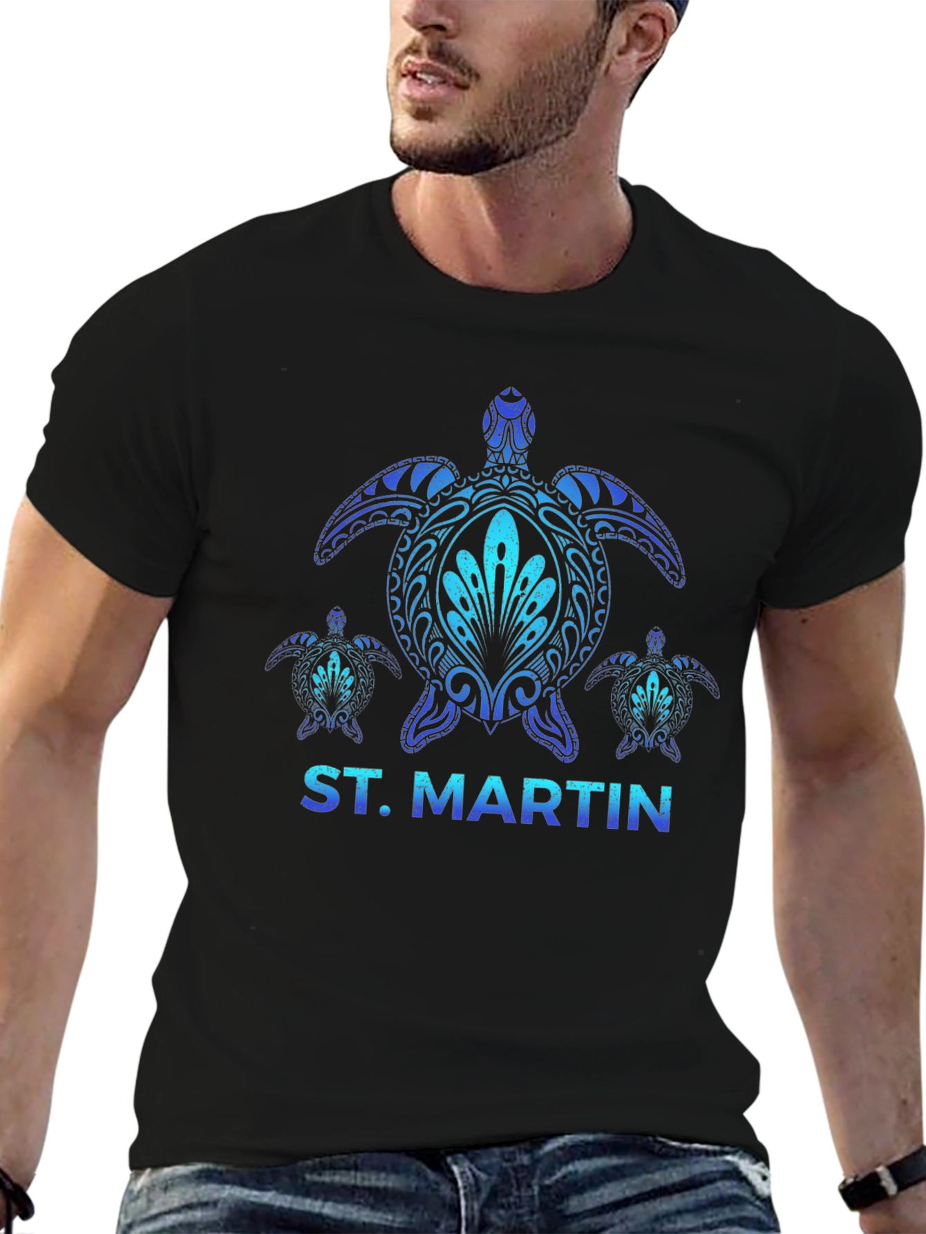 St. Martin Turtle Graphic Black T-Shirt