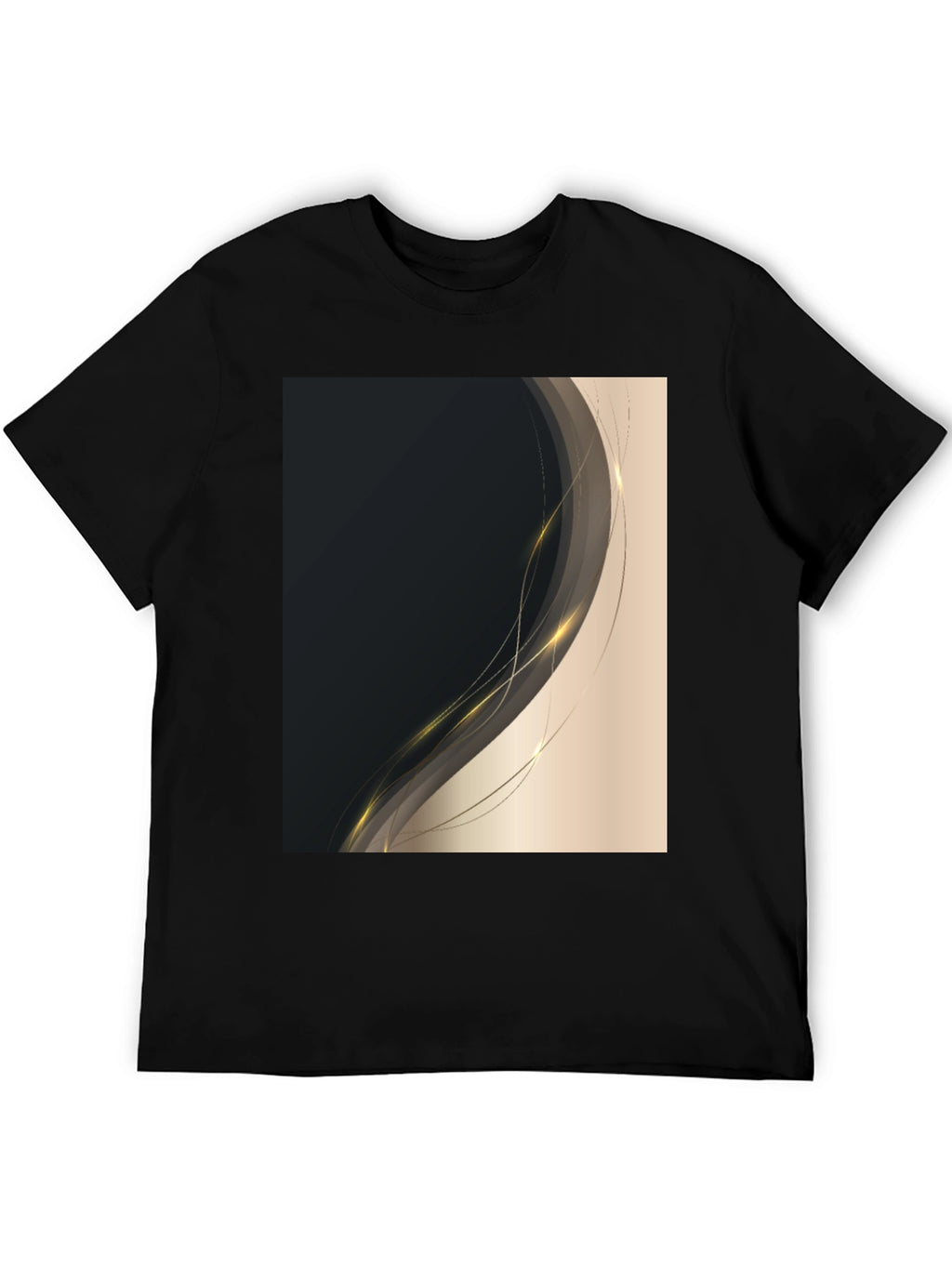 Stylish Black Tee with Abstract Gold Design