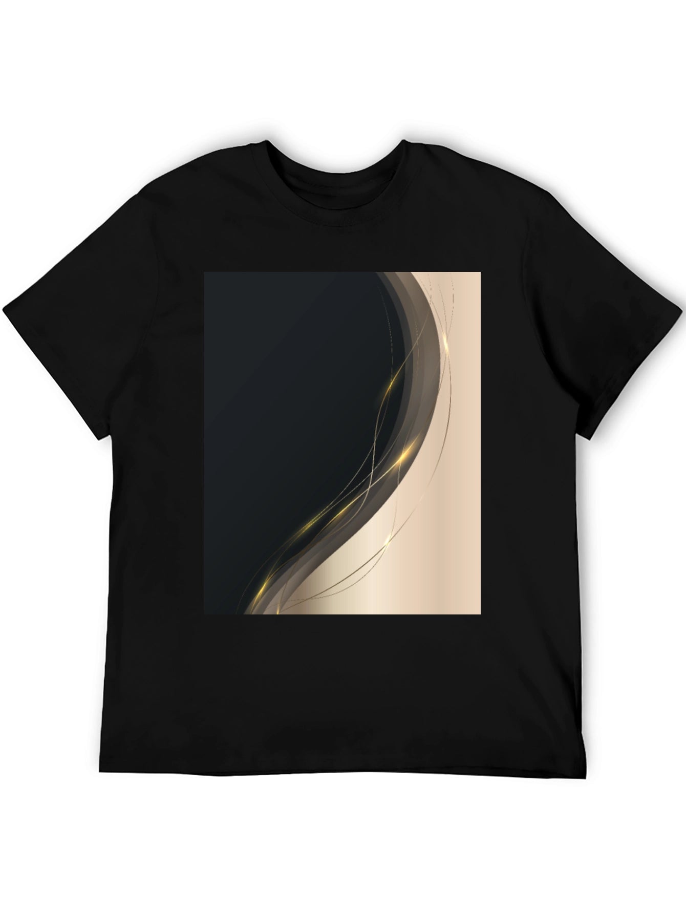 Stylish Black Tee with Abstract Gold Design