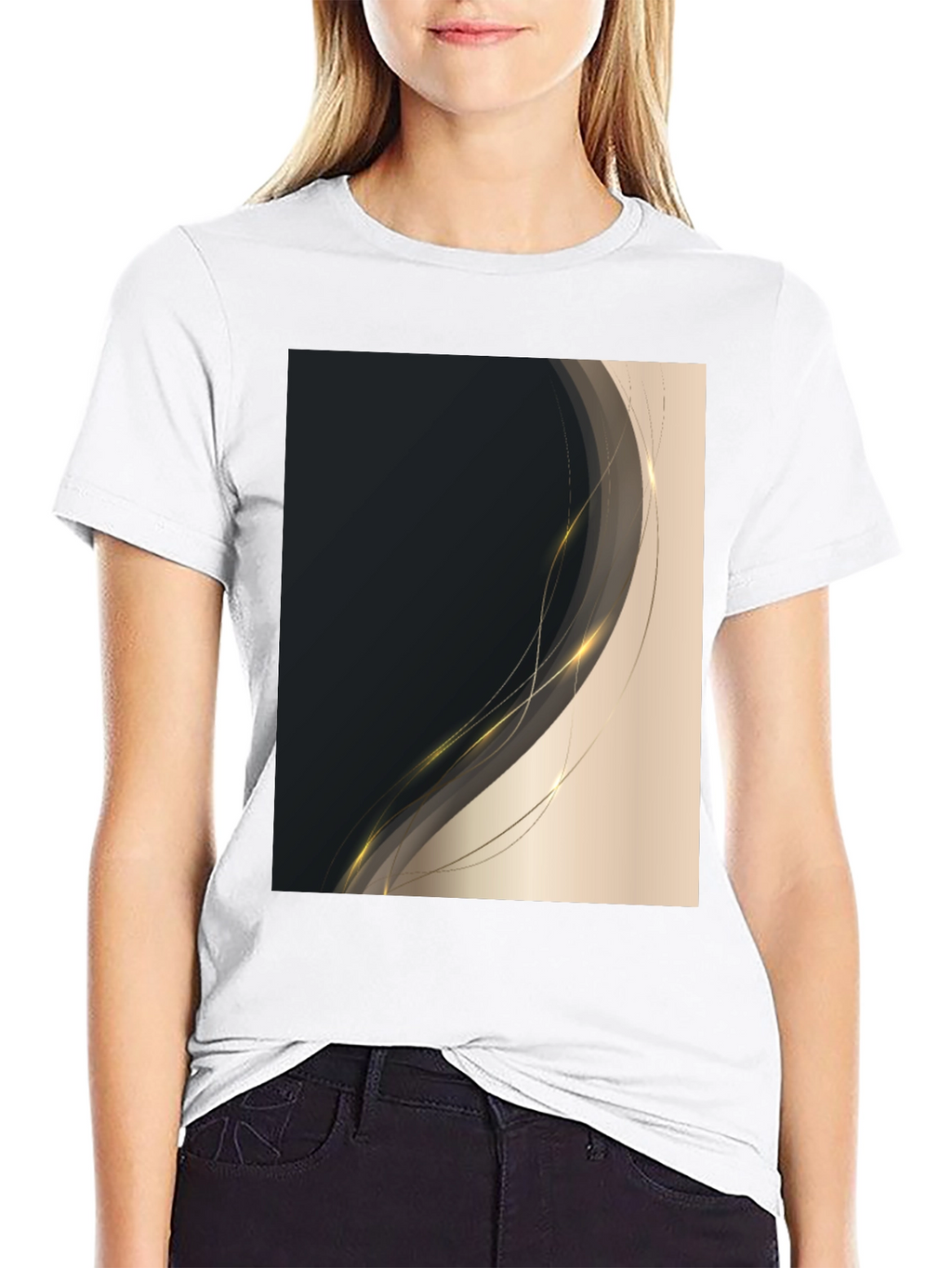 Stylish Black Tee with Abstract Gold Design