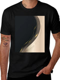 Stylish Black Tee with Abstract Gold Design