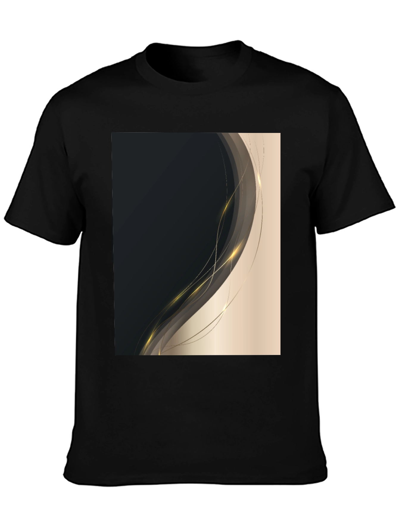 Stylish Black Tee with Abstract Gold Design