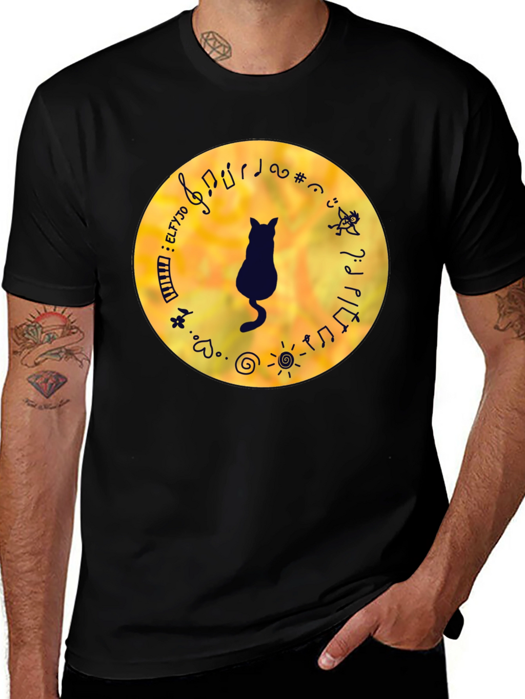 Cat Musician Black T-Shirt