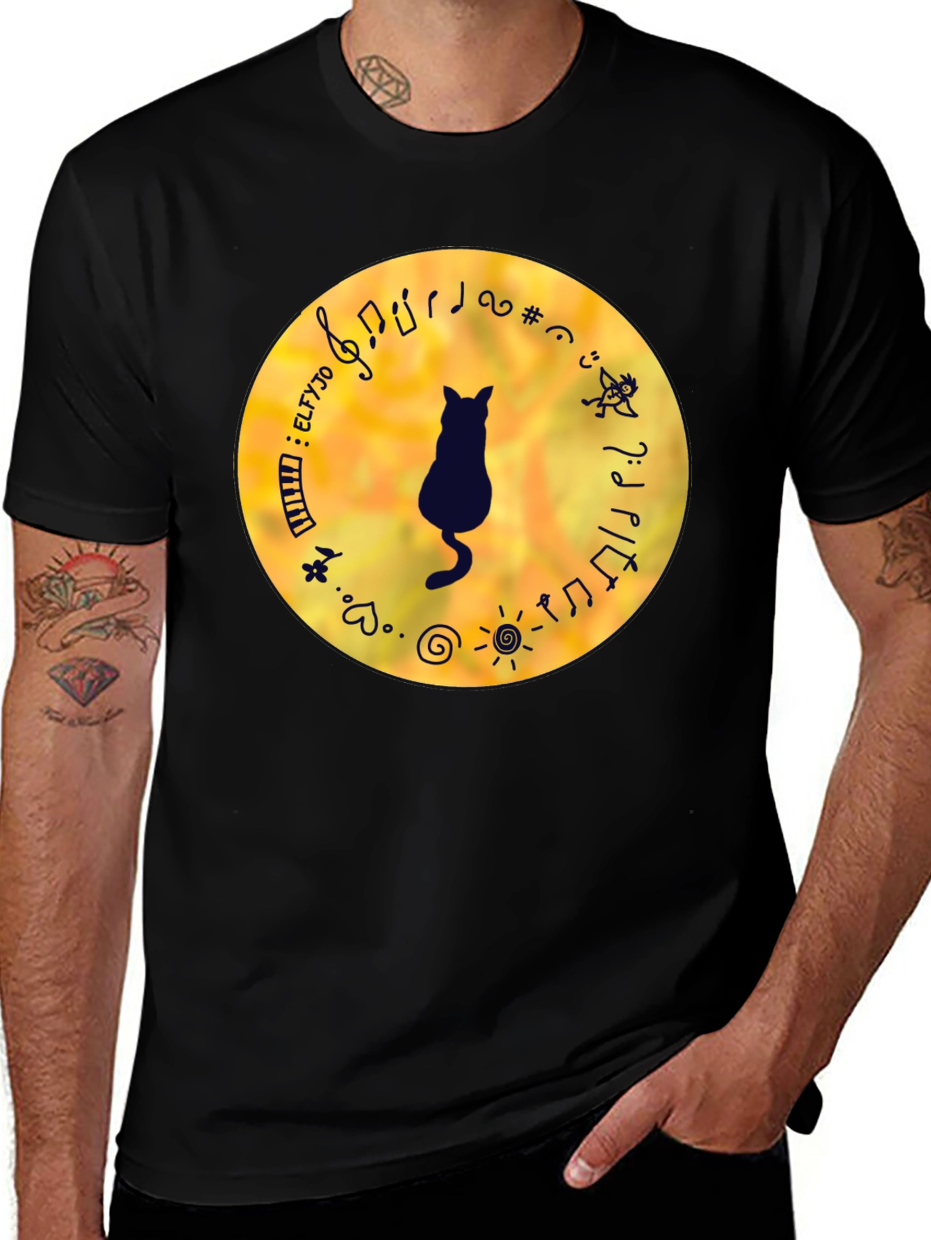 Cat Musician Black T-Shirt