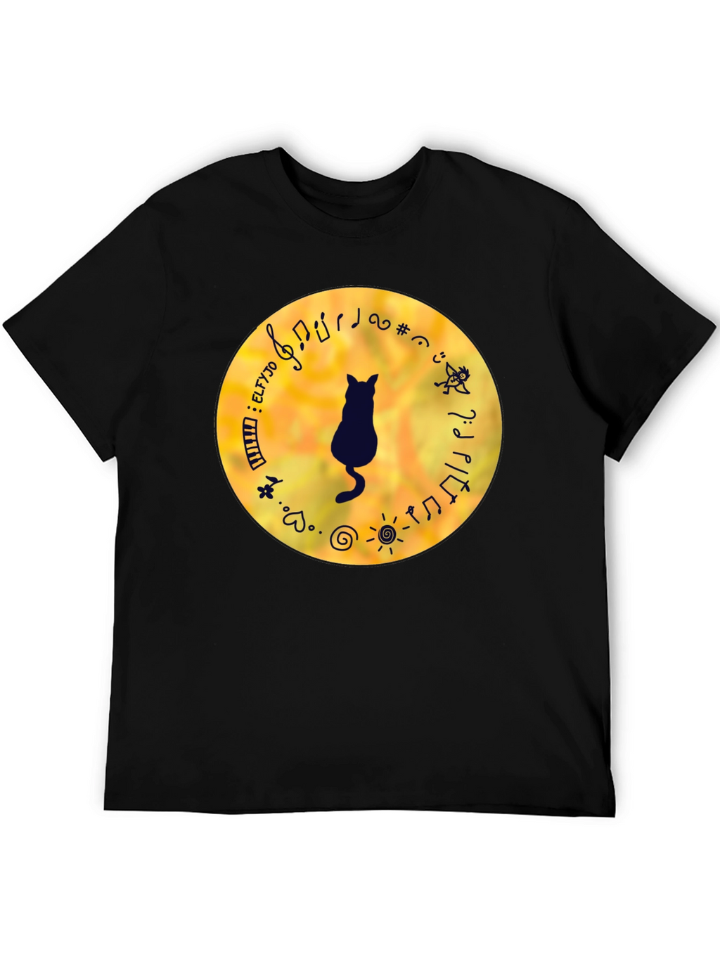 Cat Musician Black T-Shirt