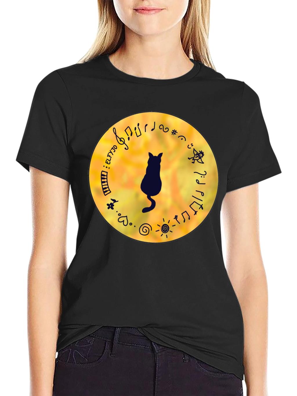 Cat Musician Black T-Shirt
