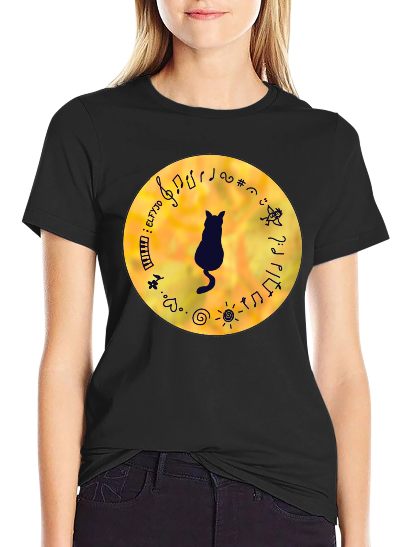 Cat Musician Black T-Shirt