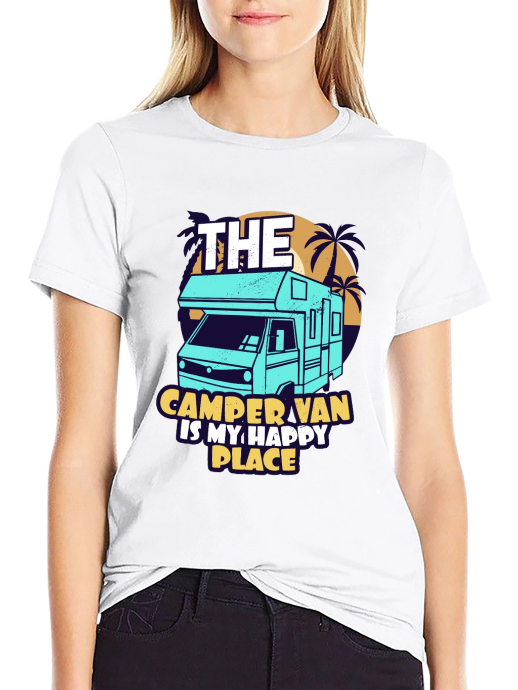 Camper Van Happy Place Black Graphic Tee