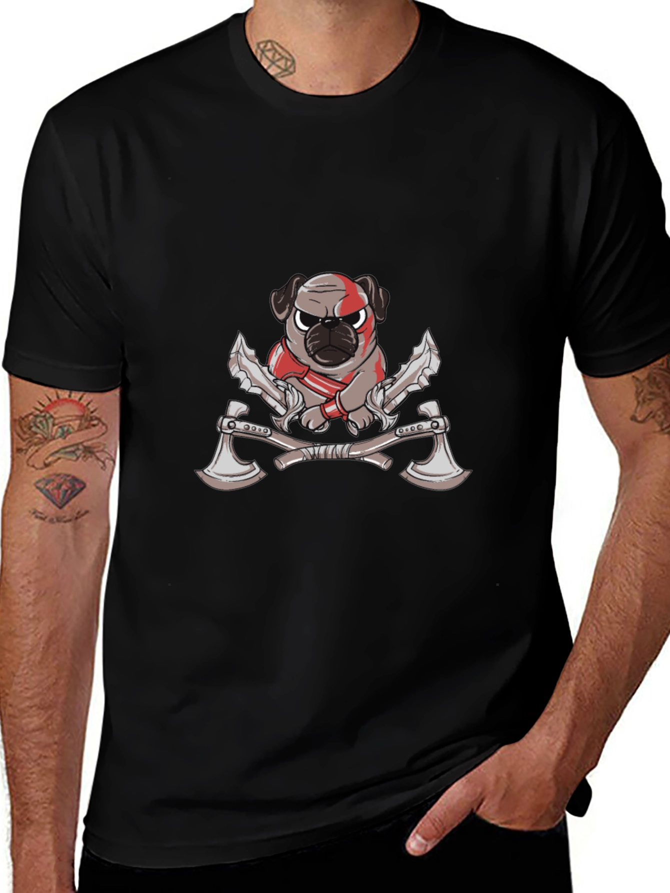 Warrior Pug Black Graphic Tee
