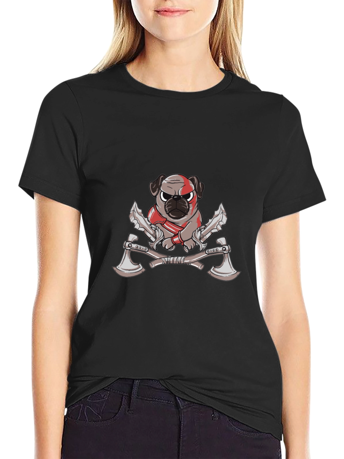 Warrior Pug Black Graphic Tee