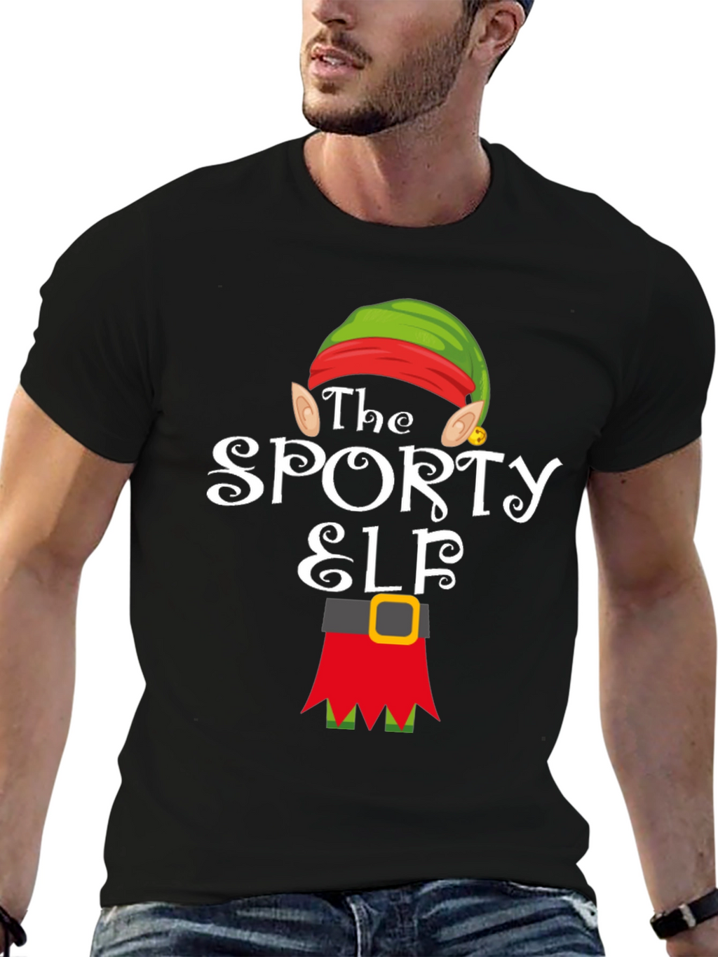 Sporty Elf Graphic T-Shirt - Christmas Holiday Tee