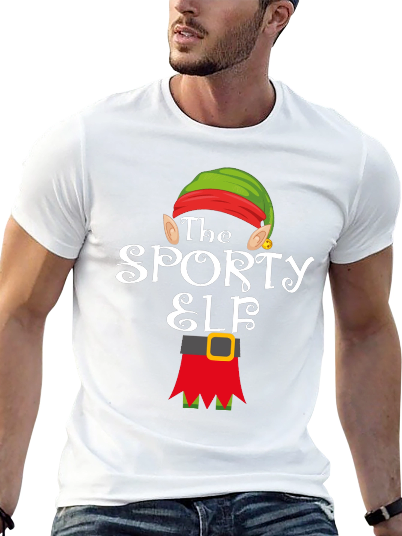 Sporty Elf Graphic T-Shirt - Christmas Holiday Tee