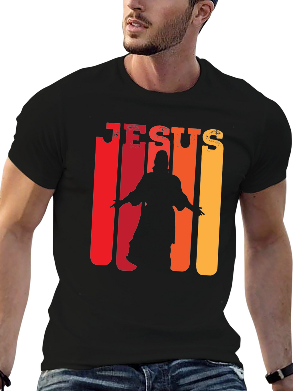 Jesus Silhouette Retro T-Shirt - Christian Faith Tee
