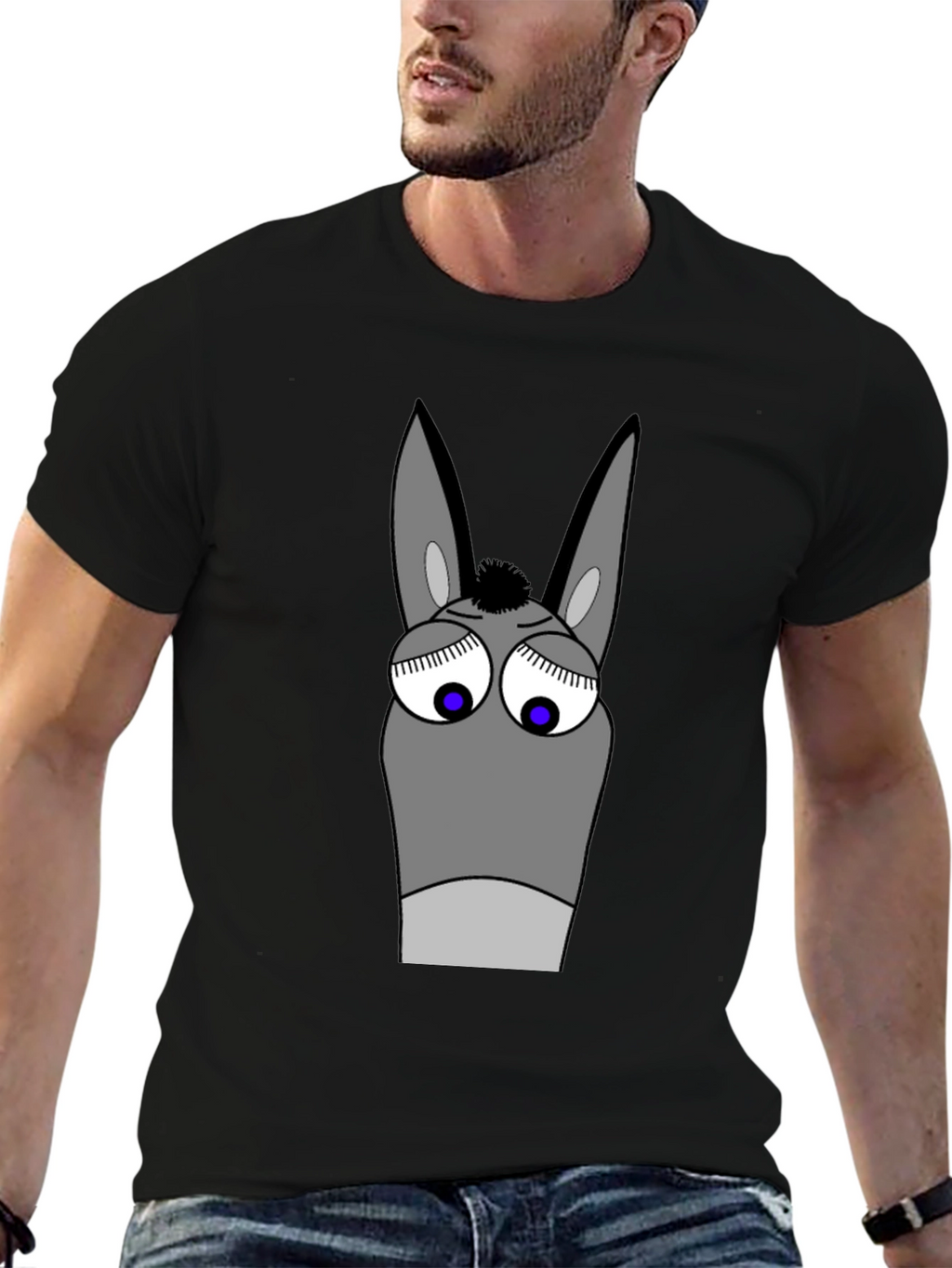 Funny Donkey Cartoon Graphic T-Shirt - Black
