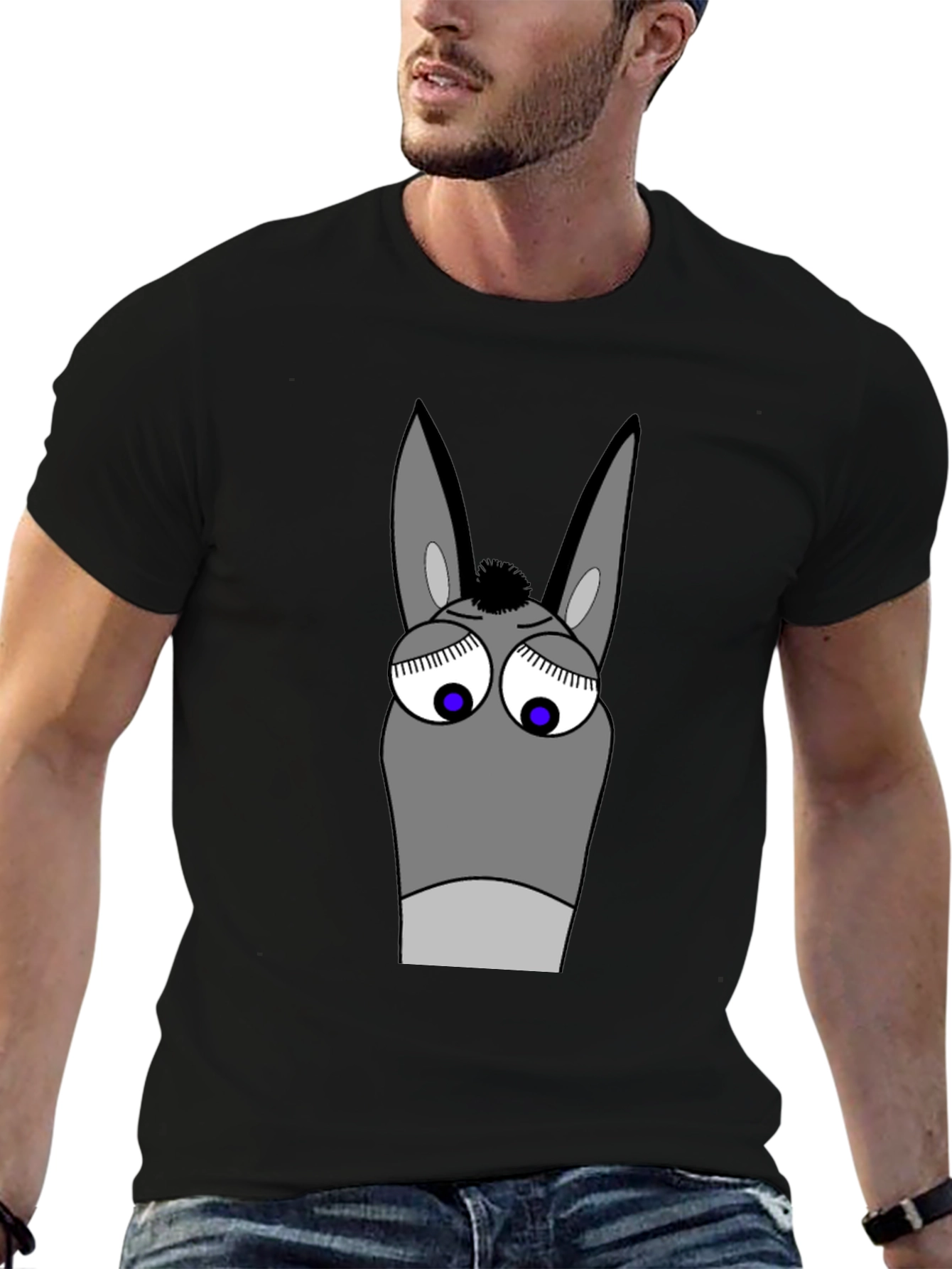 Funny Donkey Cartoon Graphic T-Shirt - Black