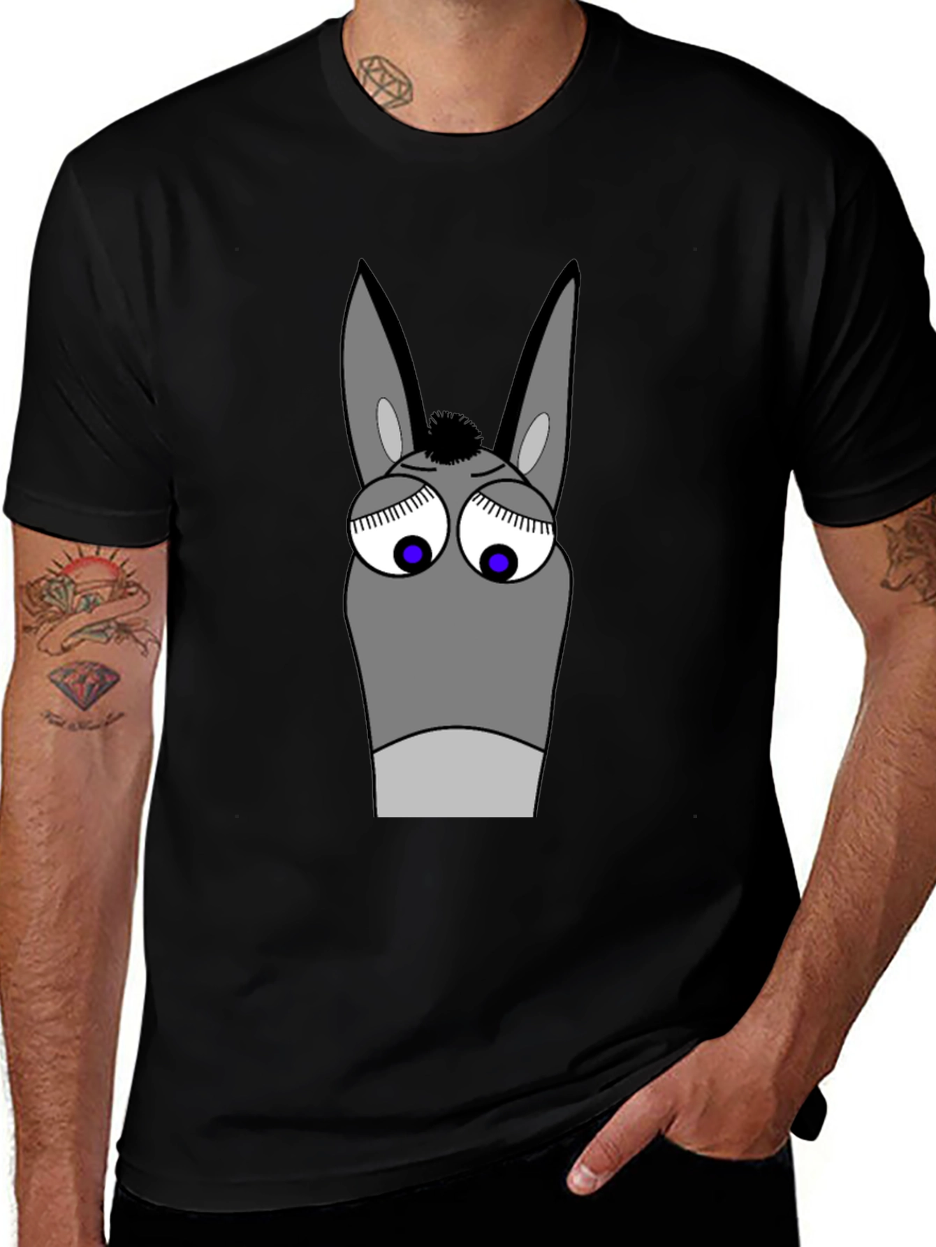 Funny Donkey Cartoon Graphic T-Shirt - Black