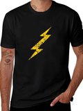 Black T-Shirt with Lightning Bolt Graphic Print