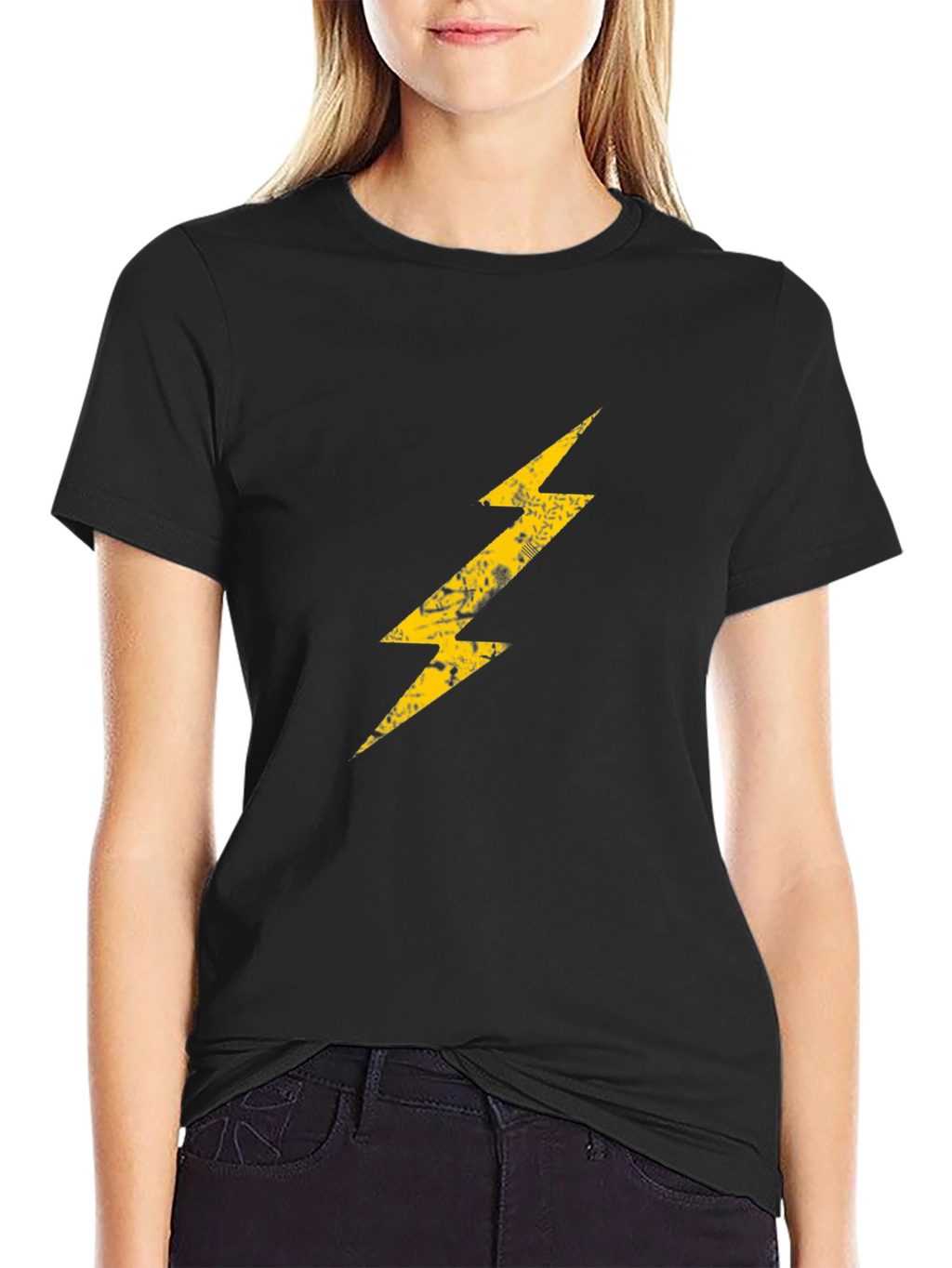 Black T-Shirt with Lightning Bolt Graphic Print