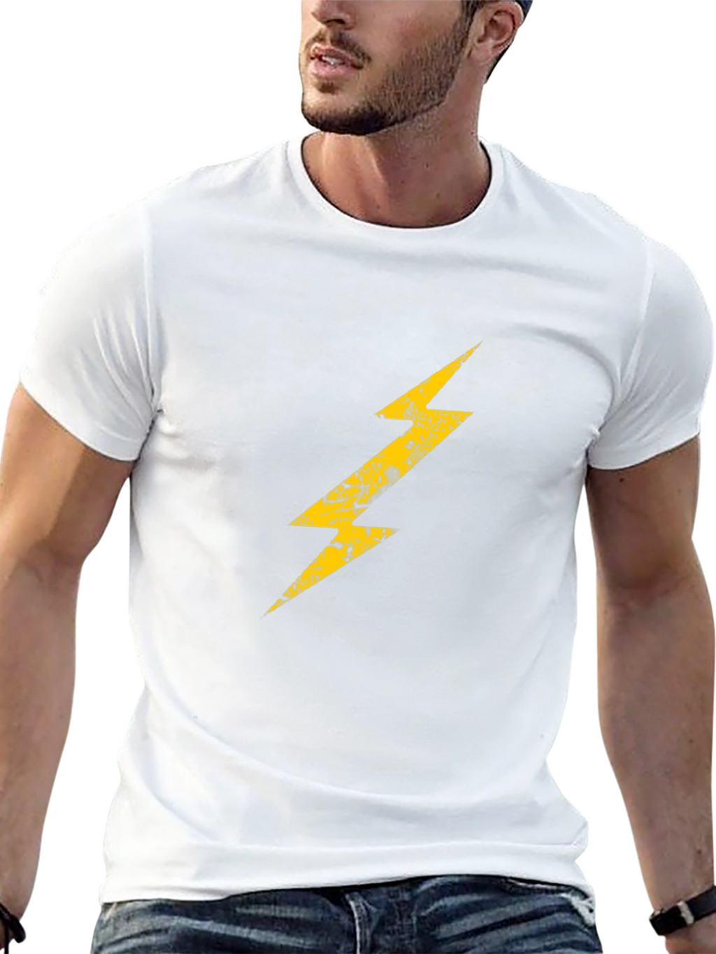 Black T-Shirt with Lightning Bolt Graphic Print