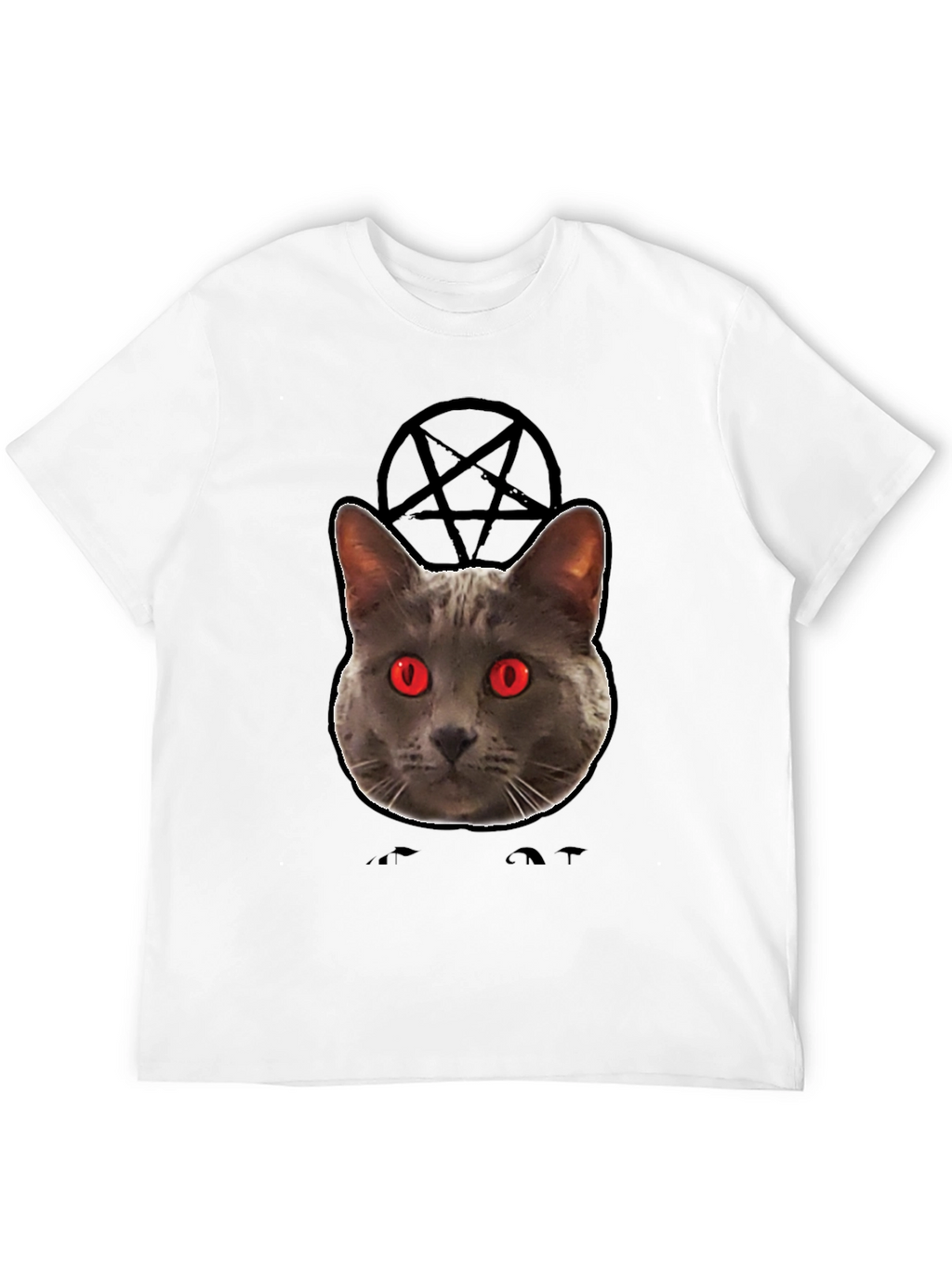 Mens Black T-Shirt with Evil Cat Design