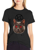 Mens Black T-Shirt with Evil Cat Design