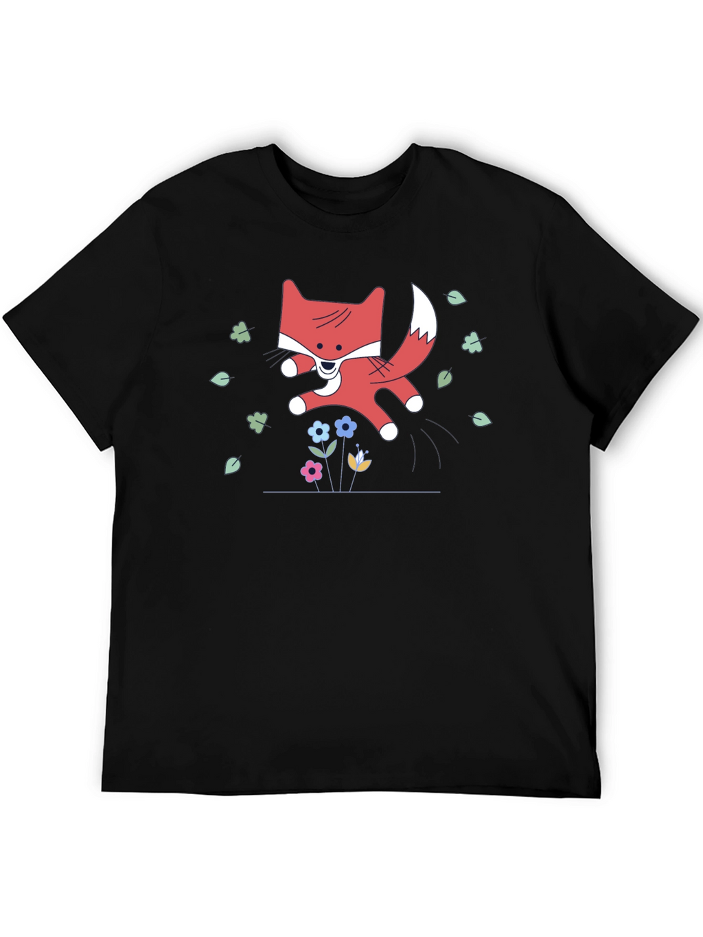Cute Cartoon Fox Black T-Shirt
