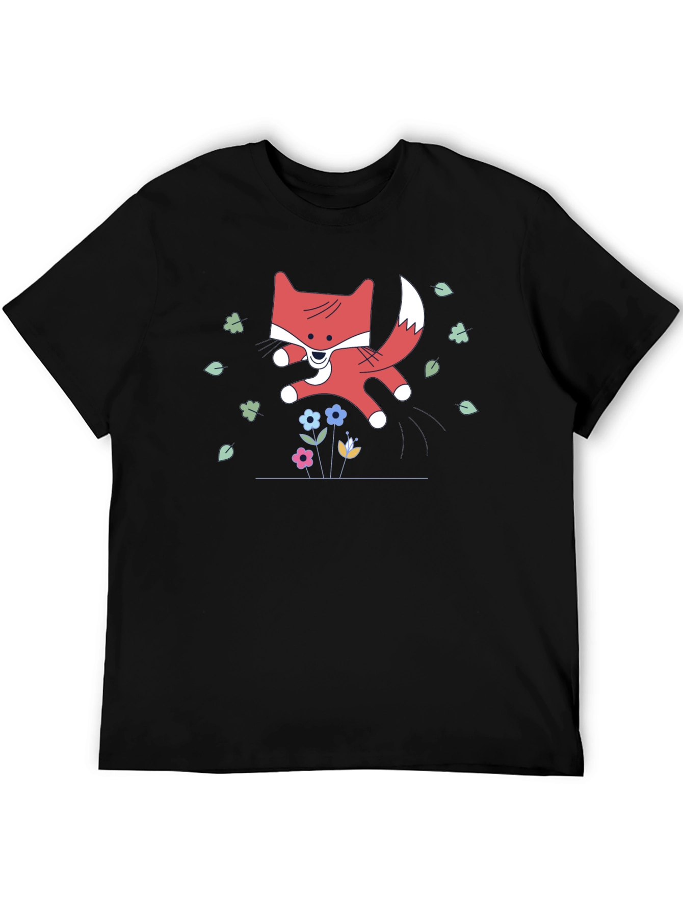 Cute Cartoon Fox Black T-Shirt