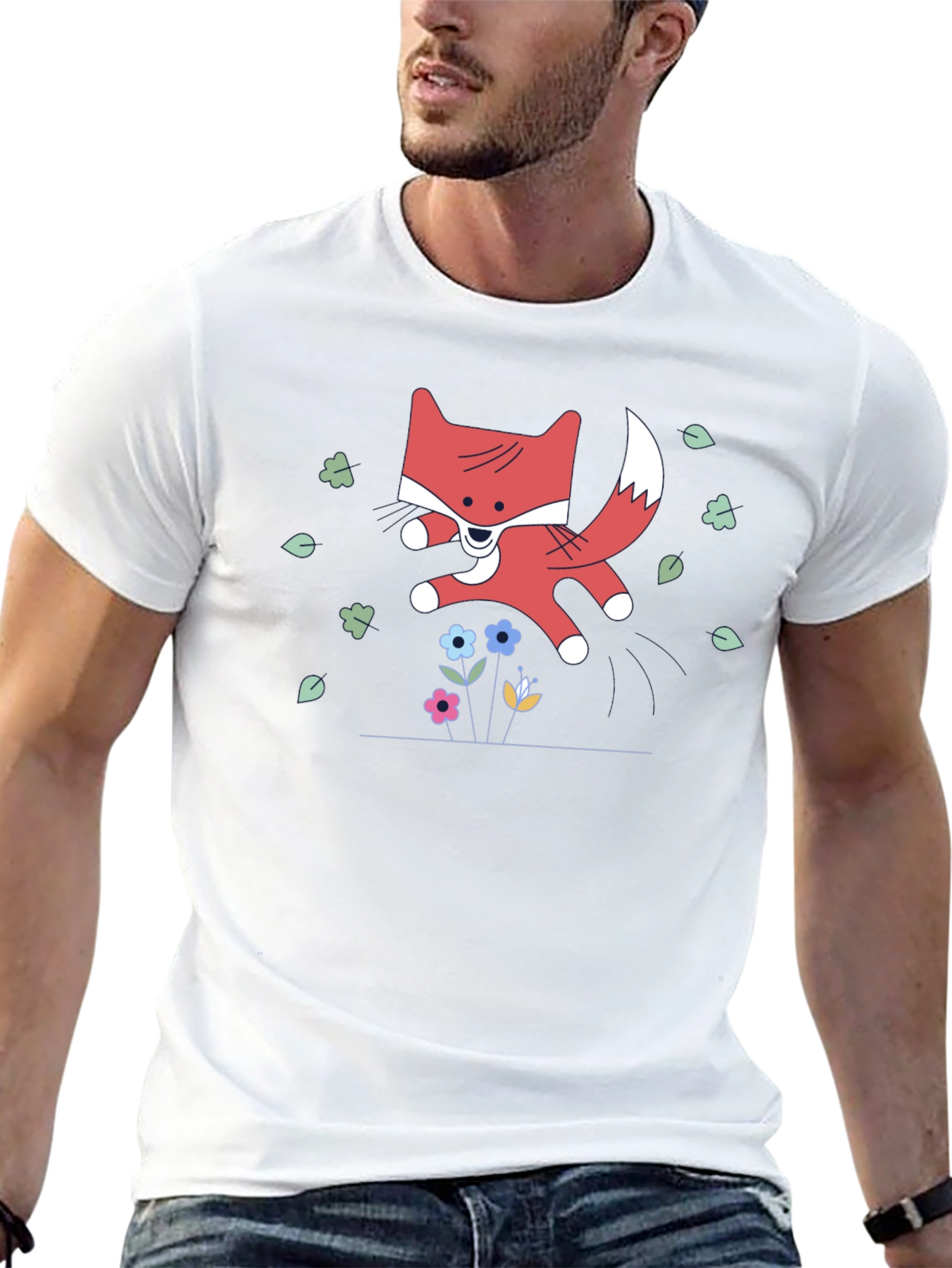Cute Cartoon Fox Black T-Shirt