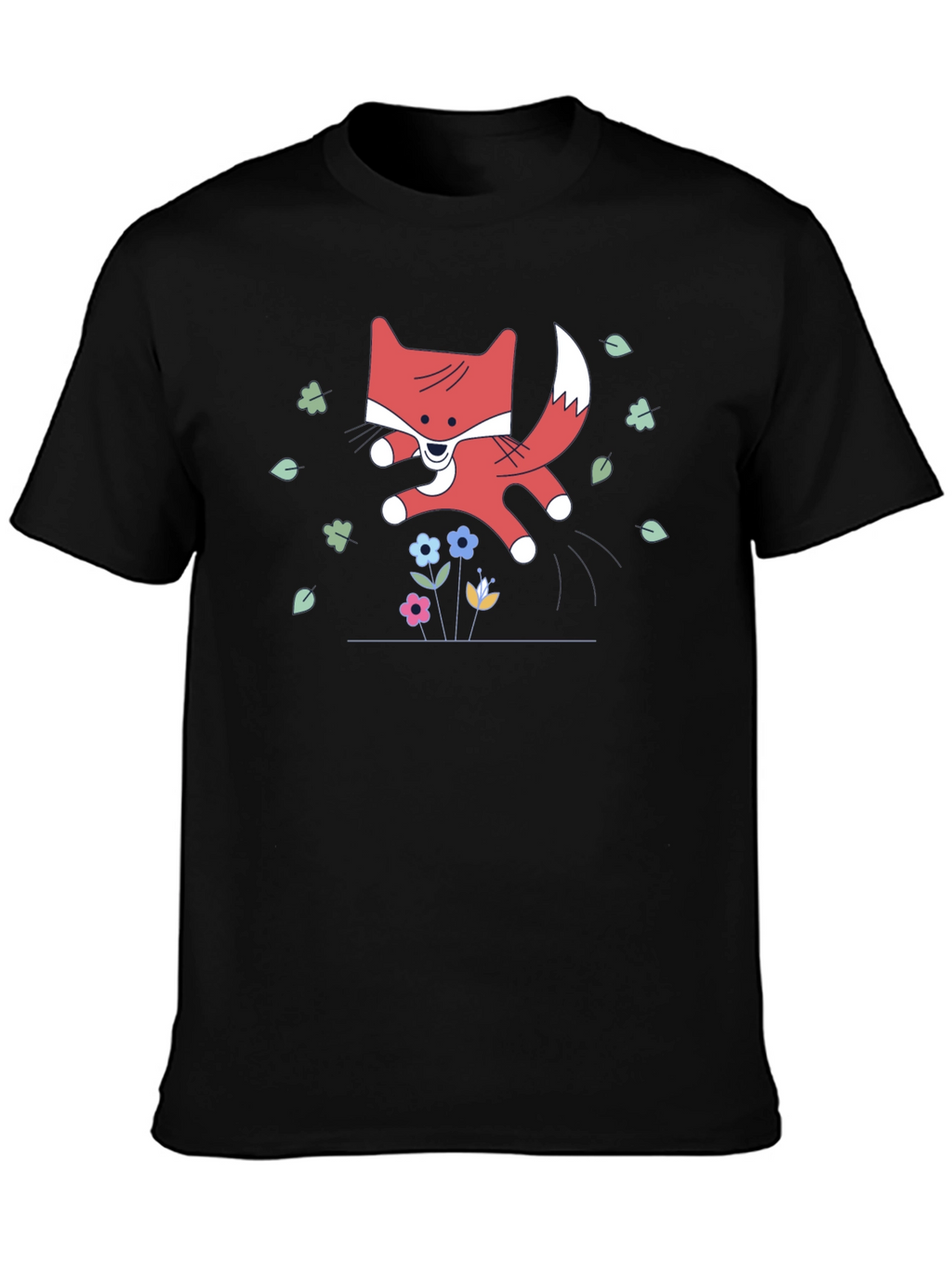 Cute Cartoon Fox Black T-Shirt