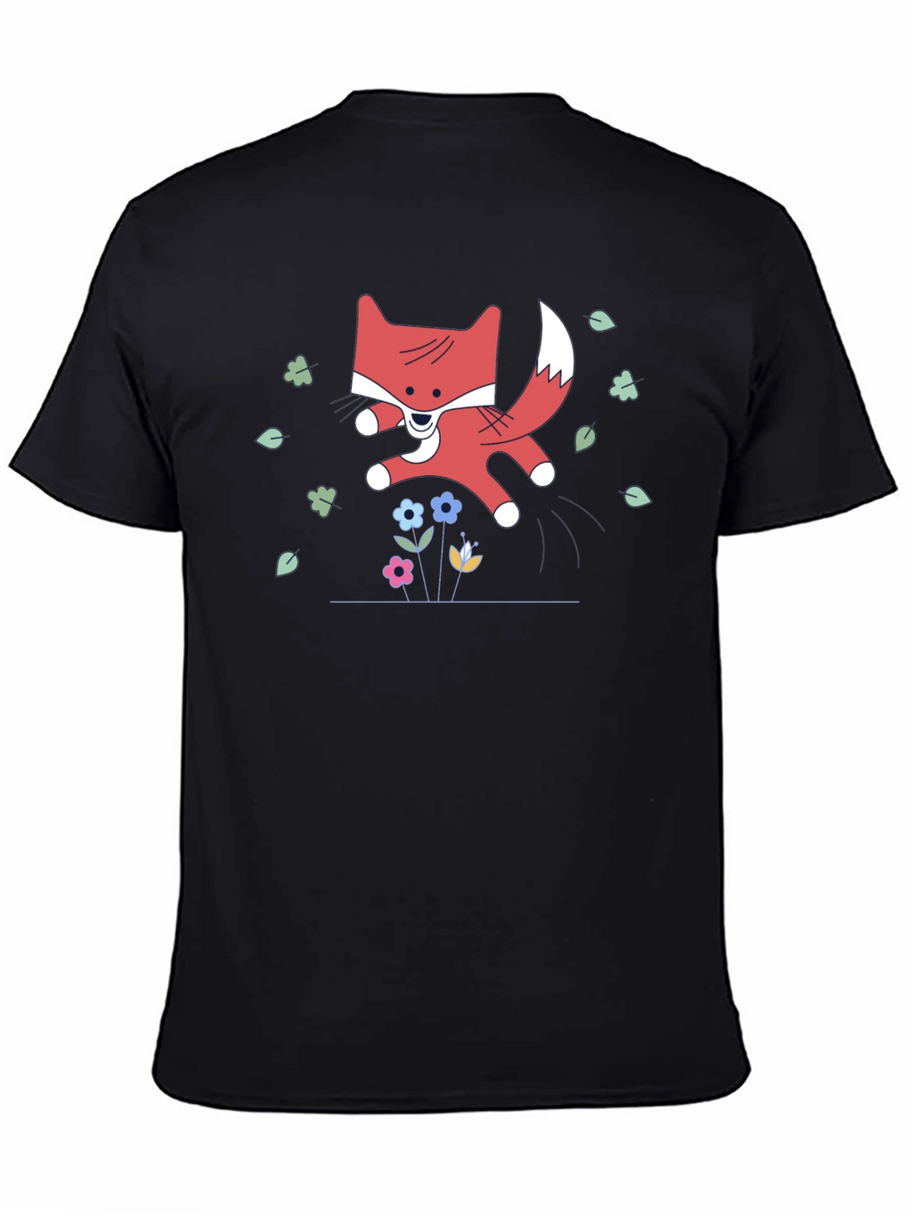Cute Cartoon Fox Black T-Shirt