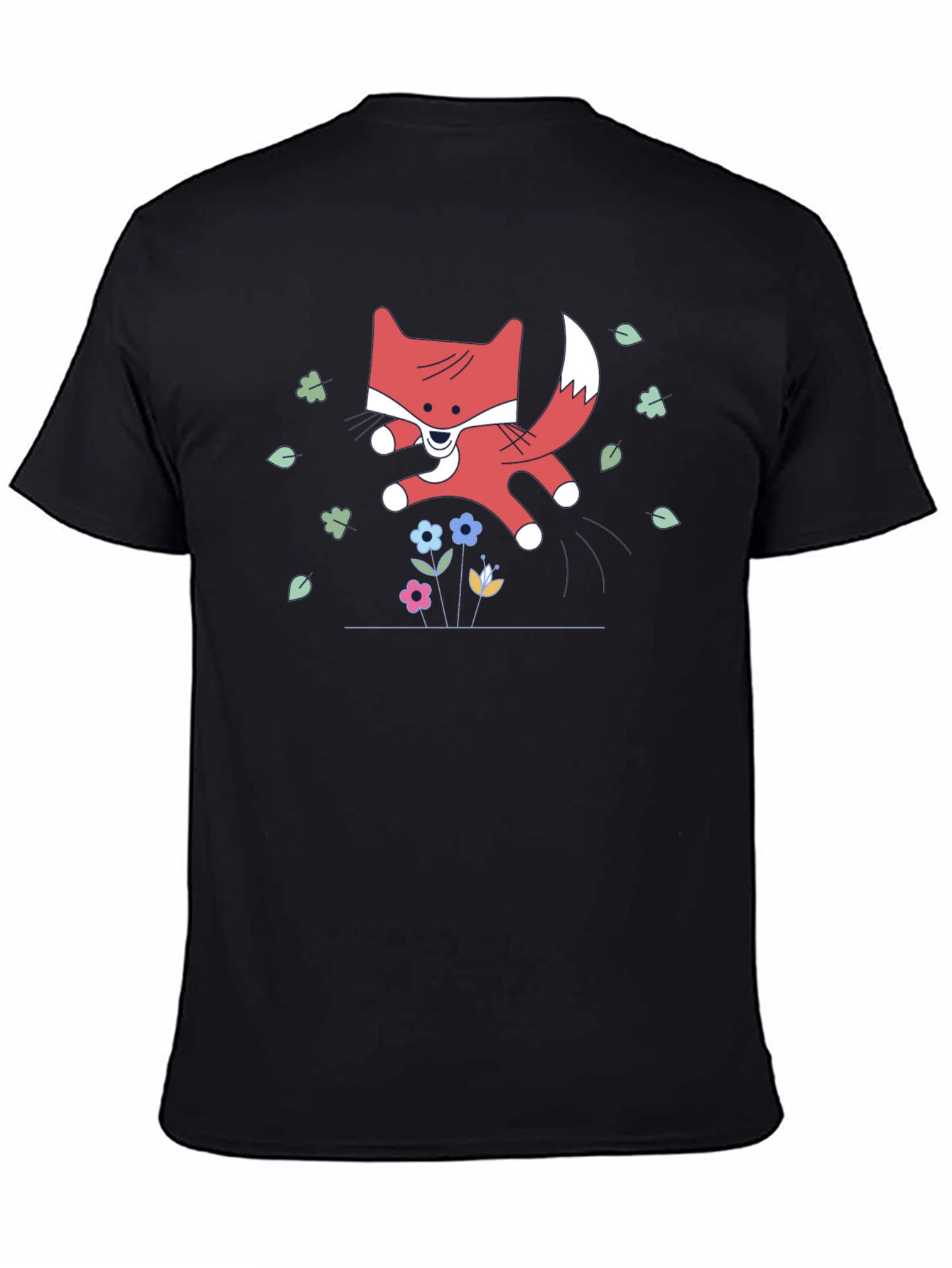 Cute Cartoon Fox Black T-Shirt