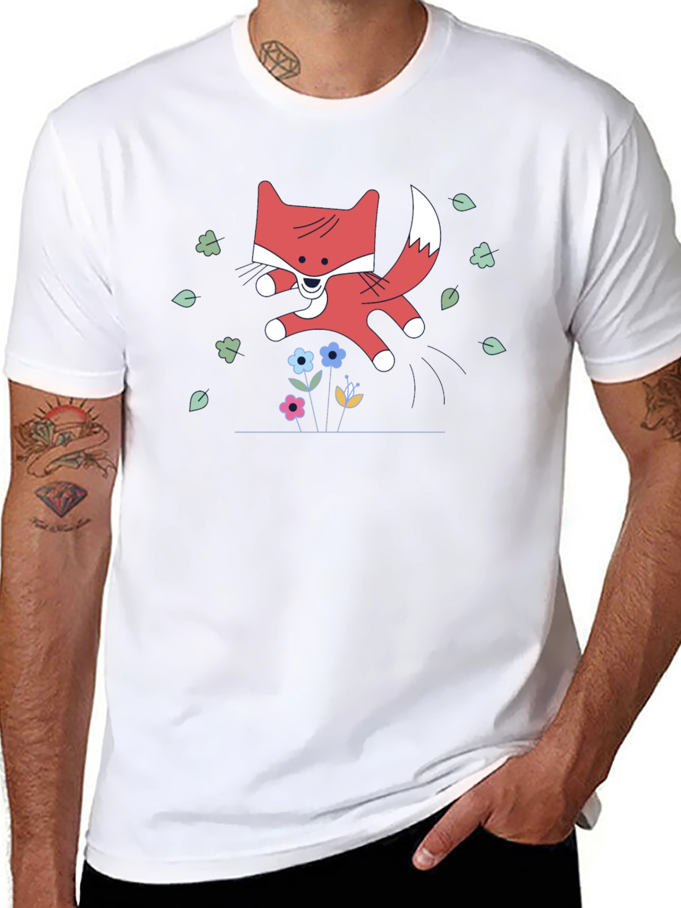 Cute Cartoon Fox Black T-Shirt