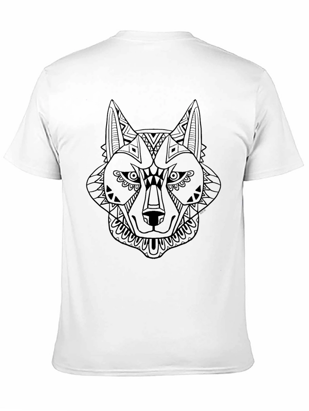 Black T-Shirt with Geometric Wolf Design