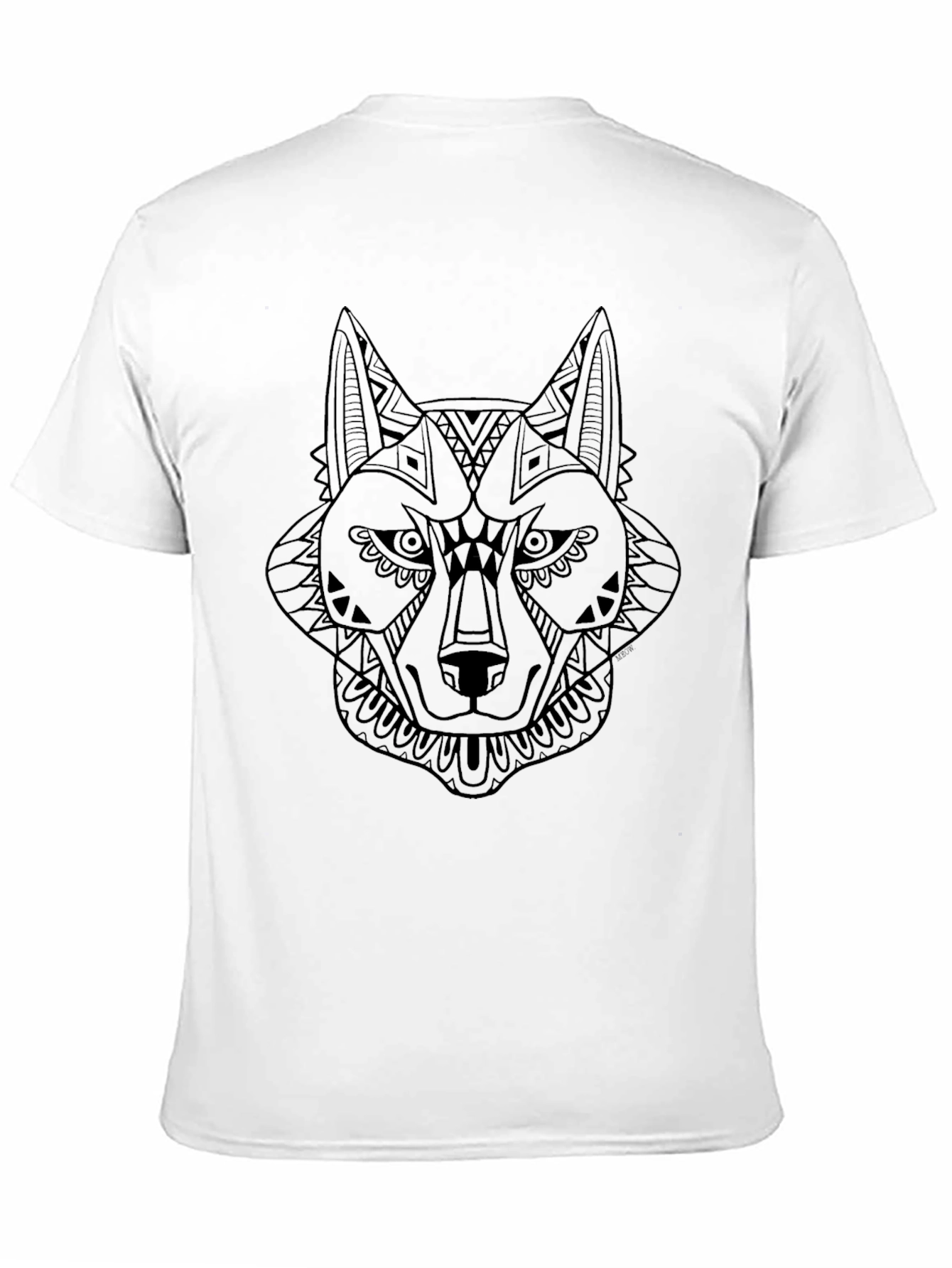Black T-Shirt with Geometric Wolf Design