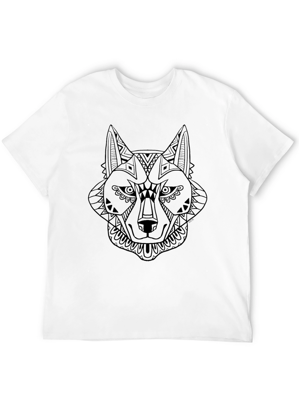 Black T-Shirt with Geometric Wolf Design
