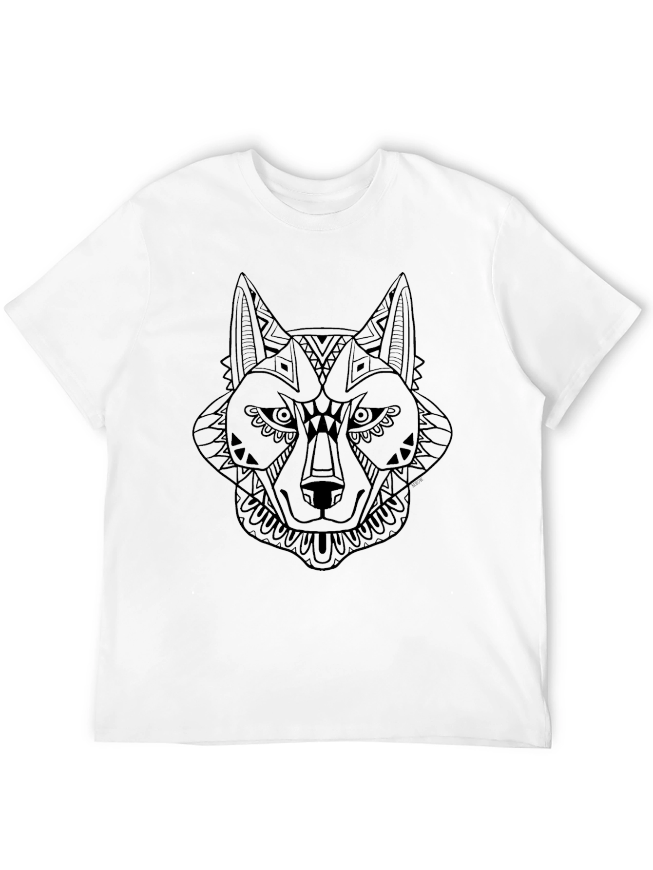 Black T-Shirt with Geometric Wolf Design