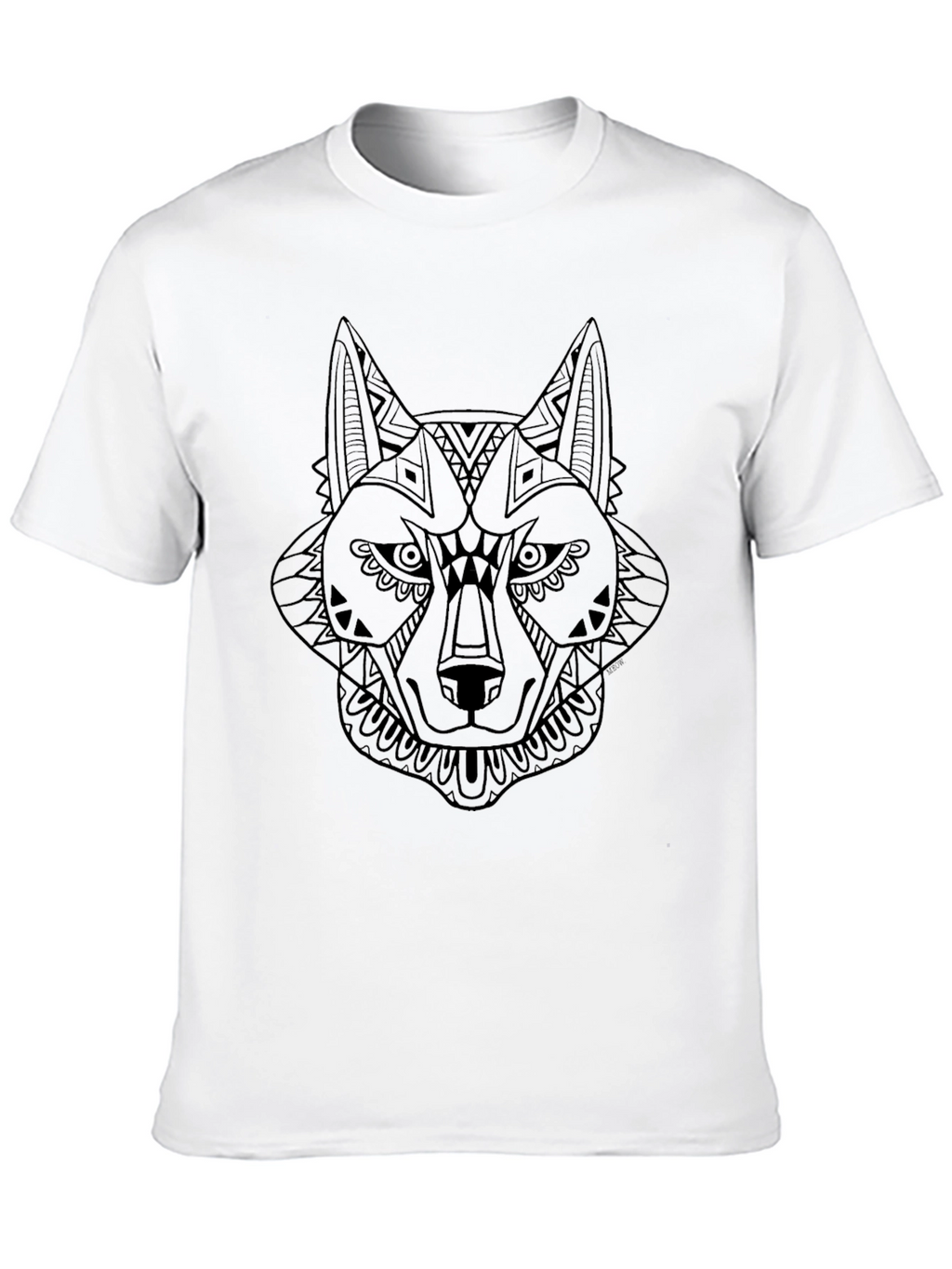 Black T-Shirt with Geometric Wolf Design