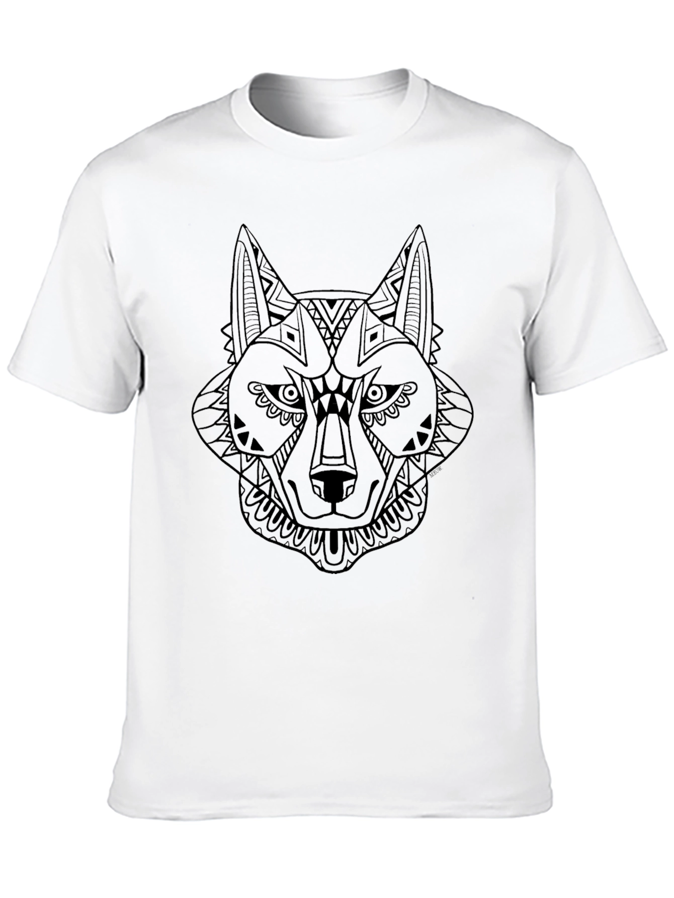 Black T-Shirt with Geometric Wolf Design