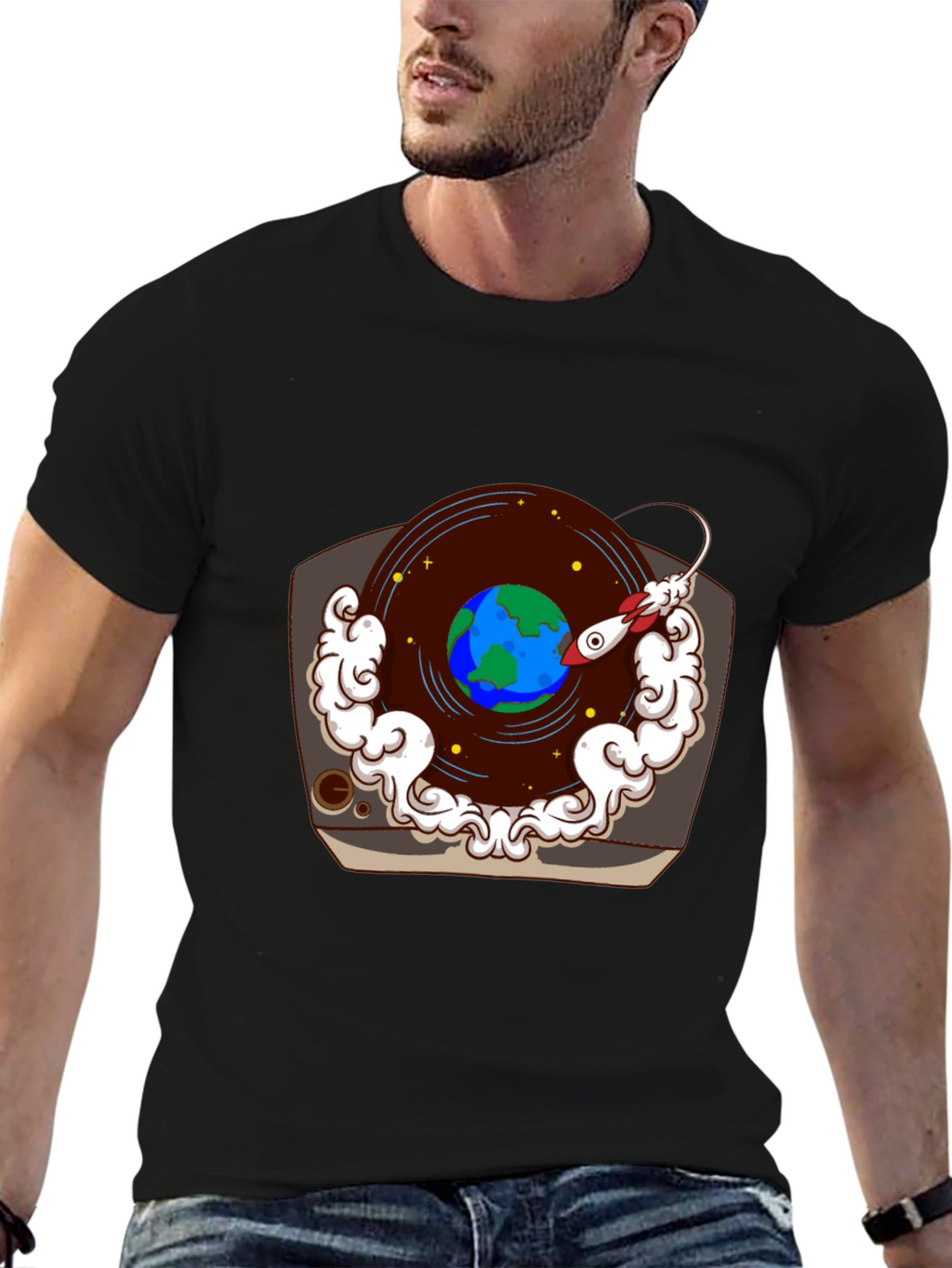 Retro Record Player Earth Graphic Tee