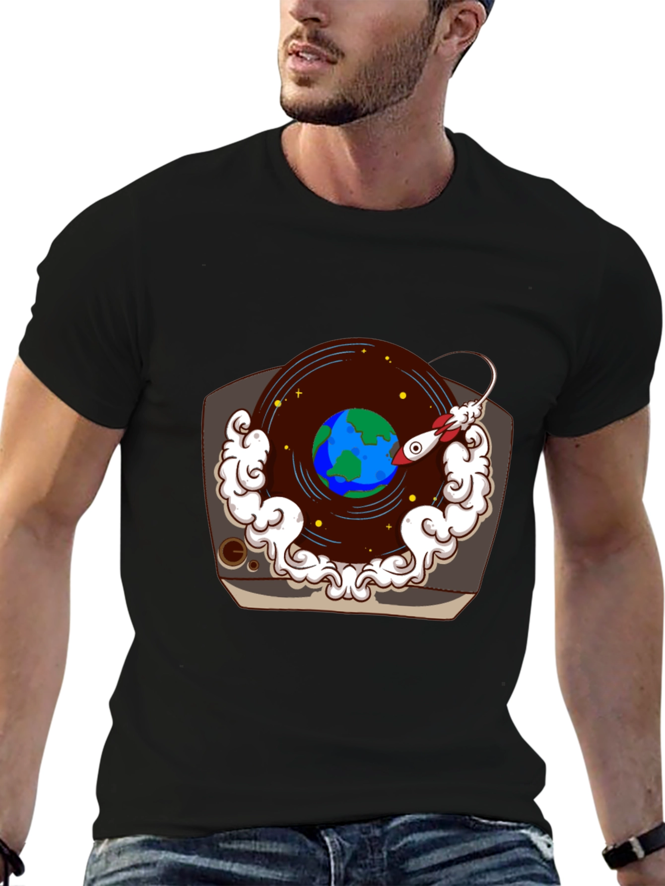 Retro Record Player Earth Graphic Tee