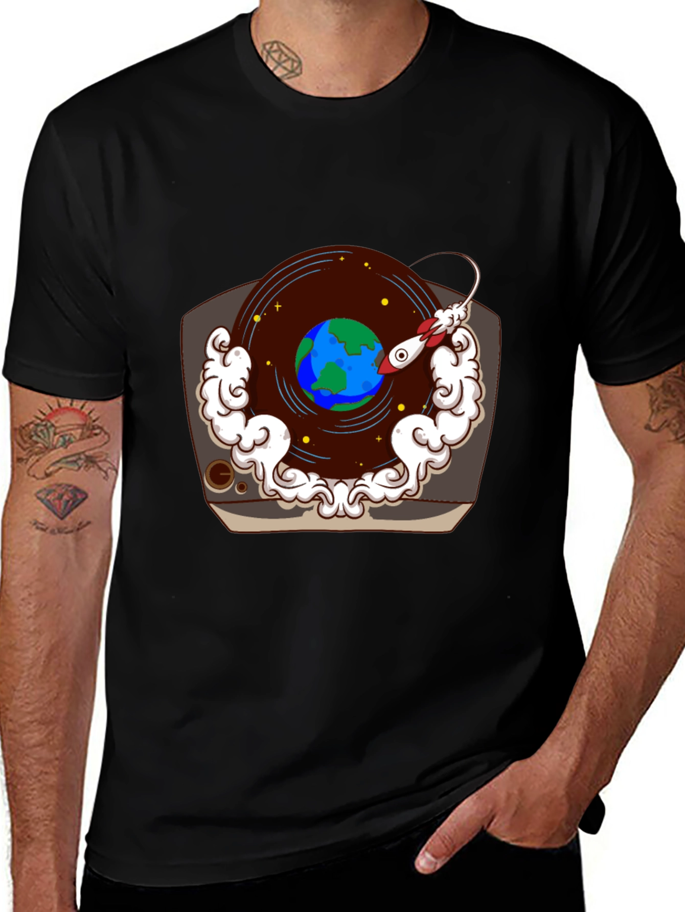 Retro Record Player Earth Graphic Tee