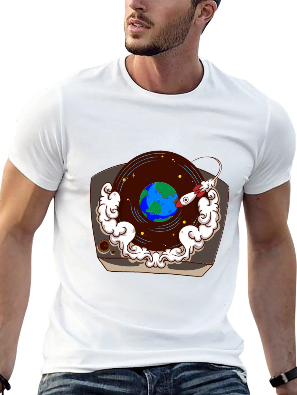 Retro Record Player Earth Graphic Tee