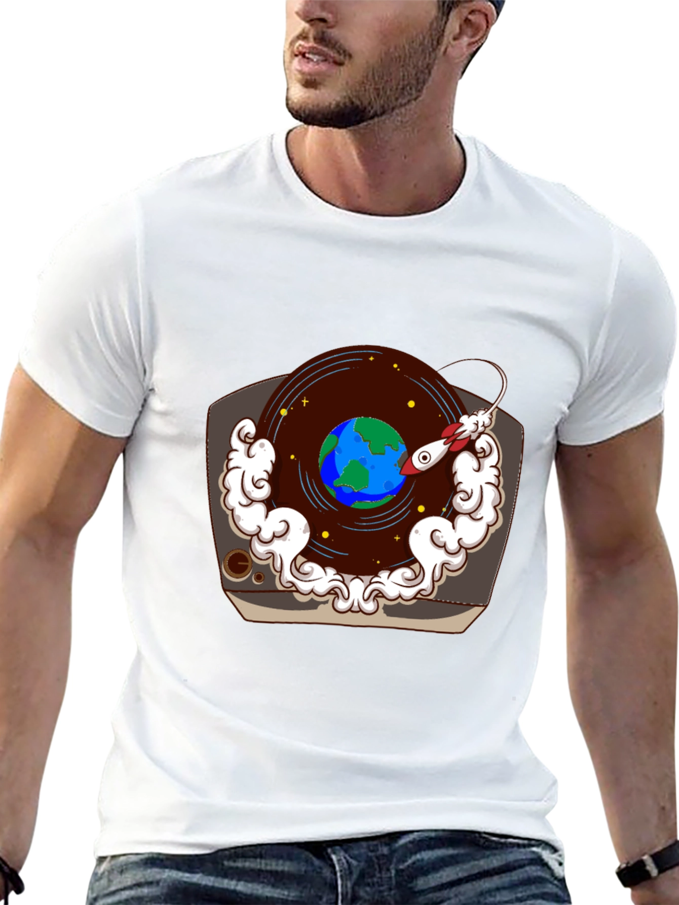 Retro Record Player Earth Graphic Tee