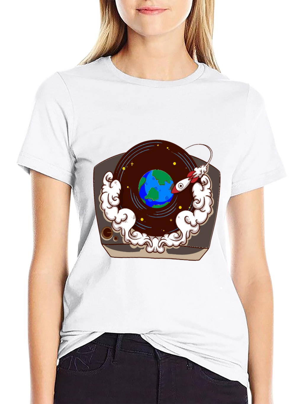 Retro Record Player Earth Graphic Tee