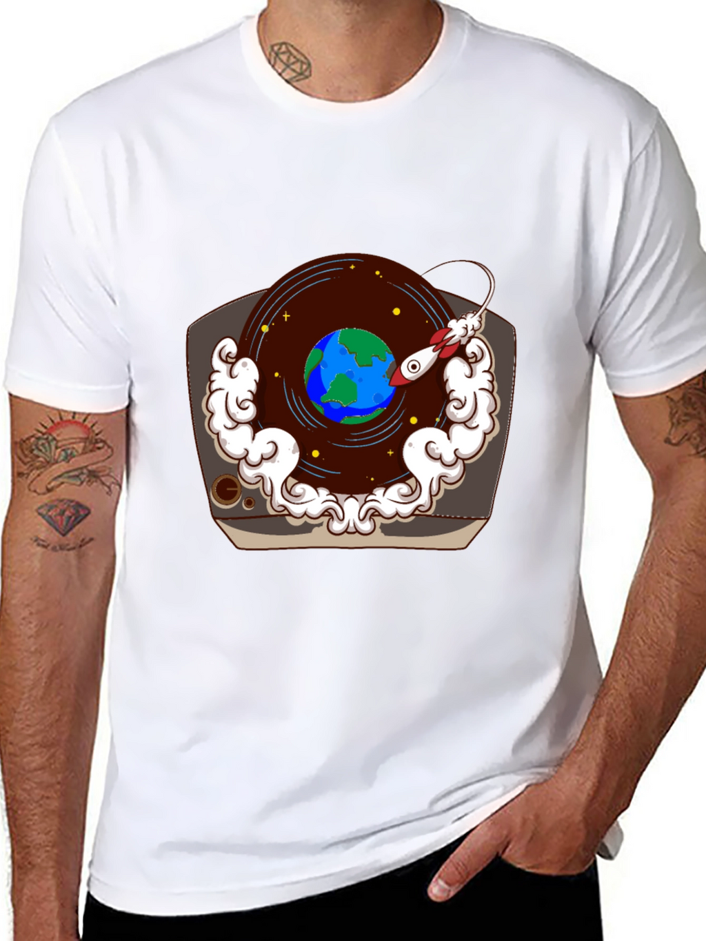 Retro Record Player Earth Graphic Tee