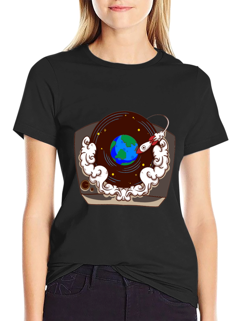 Retro Record Player Earth Graphic Tee