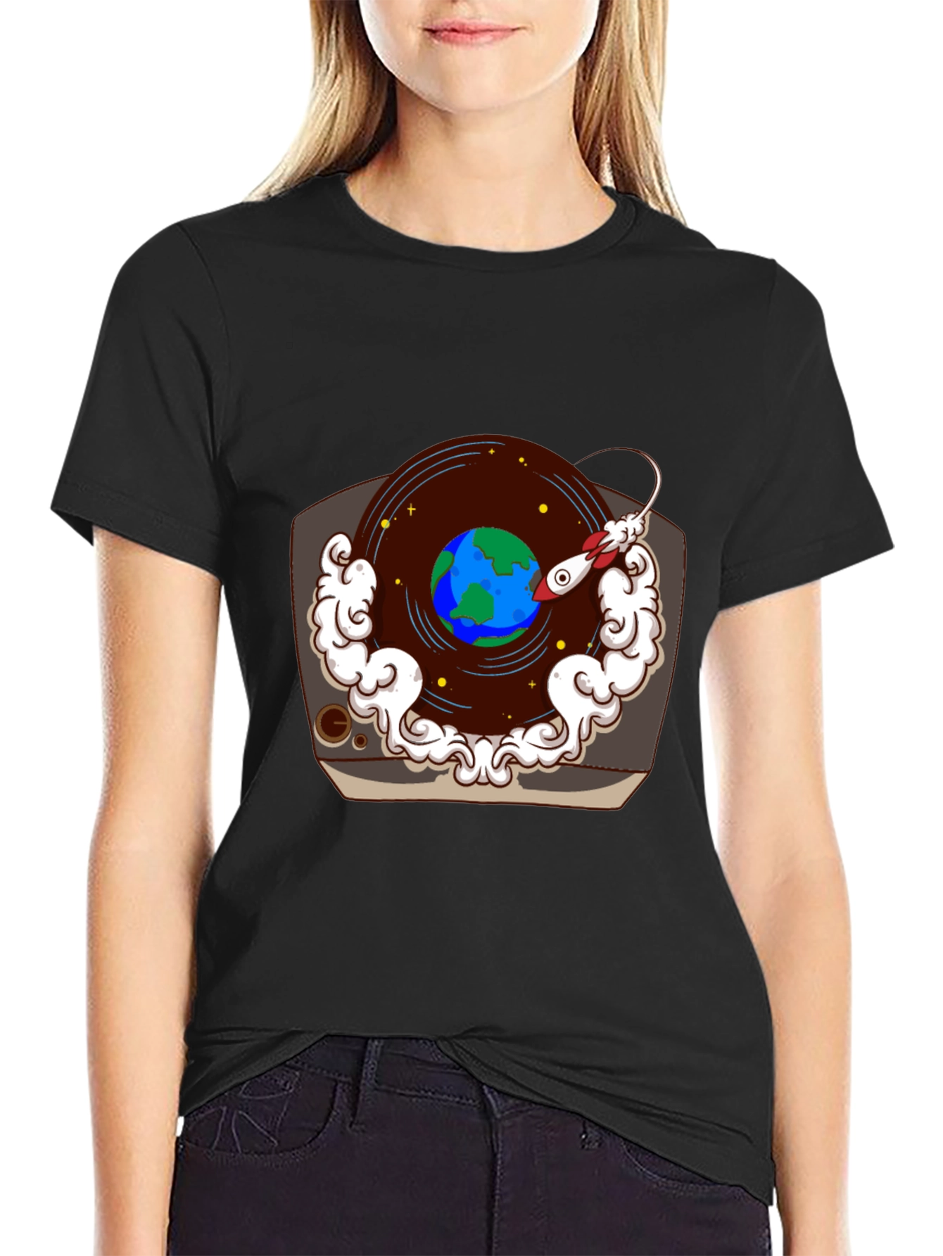Retro Record Player Earth Graphic Tee