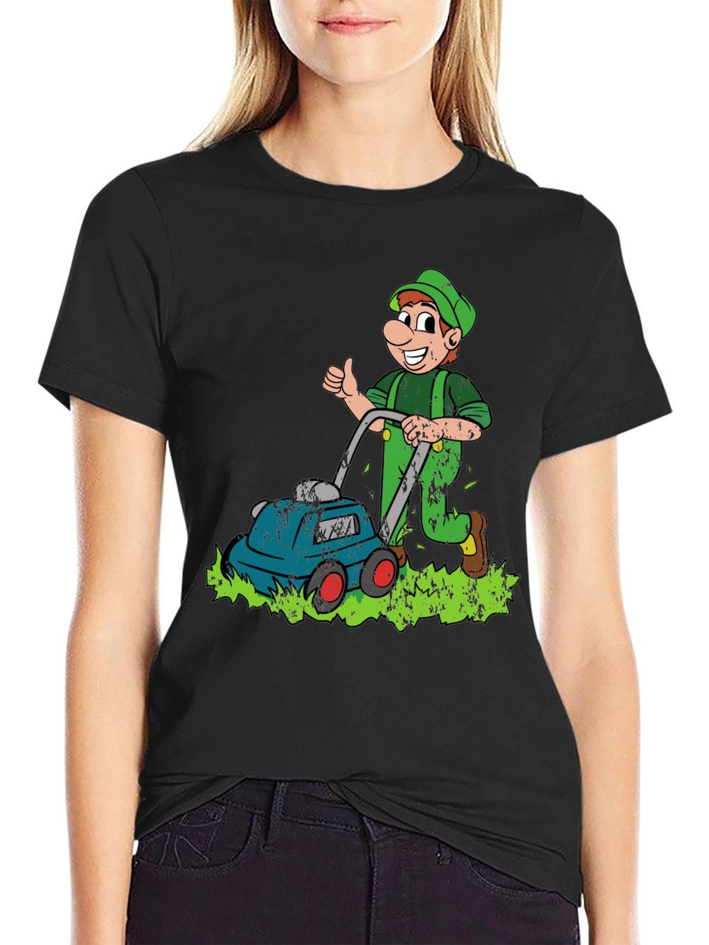 Funny Lawn Mower Cartoon Graphic T-Shirt