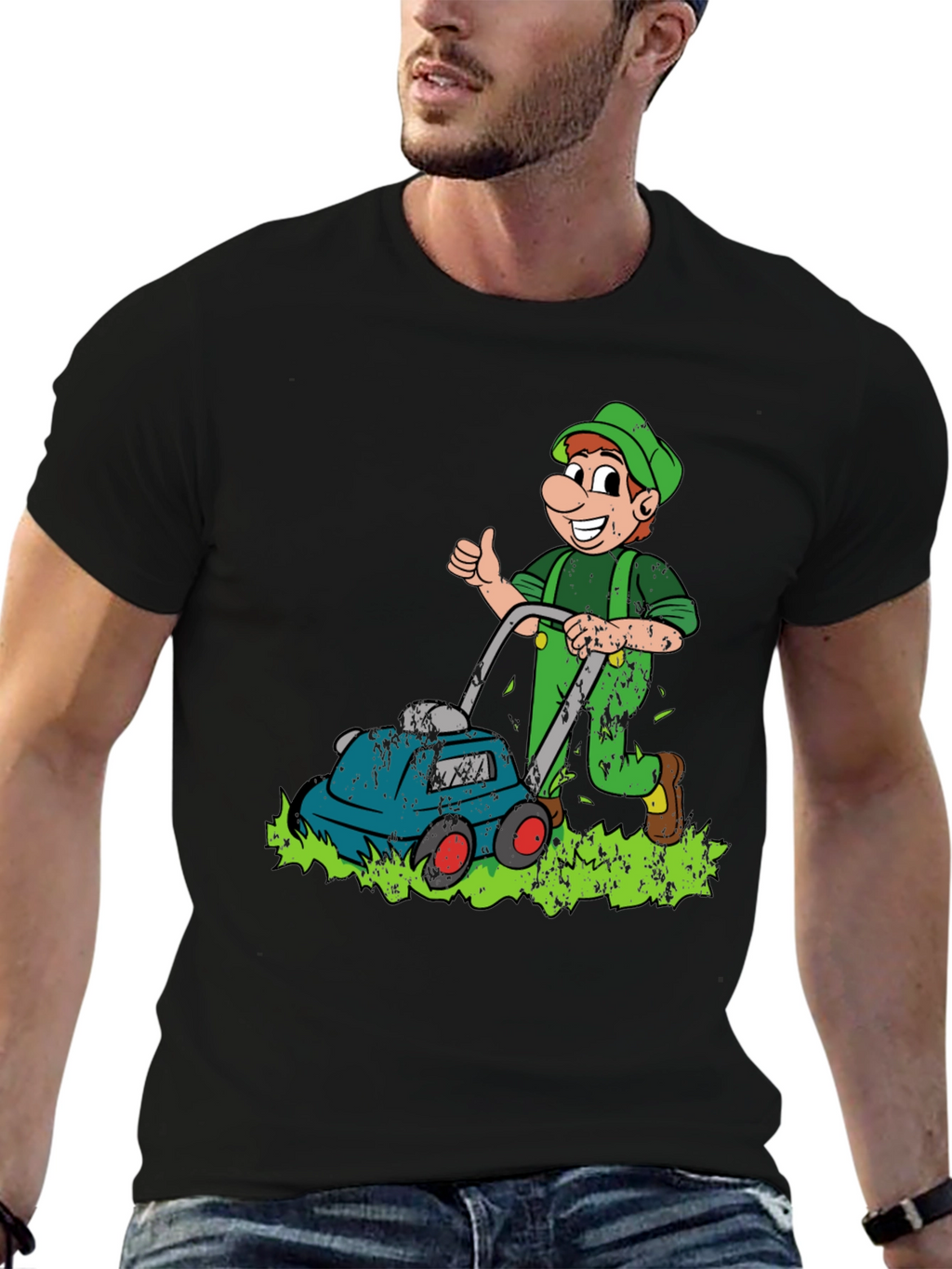 Funny Lawn Mower Cartoon Graphic T-Shirt