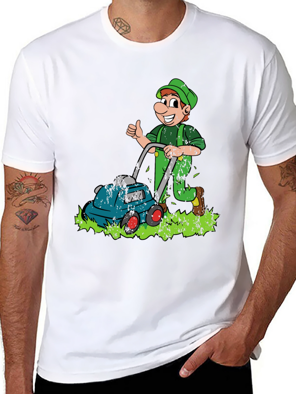 Funny Lawn Mower Cartoon Graphic T-Shirt